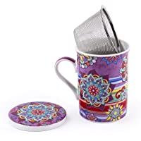 PracticDomus Taza de Cerámica con Tapa y Filtro Metálico en Estuche. Diseño de Giordano di Ponzano. Diseño Mandalas